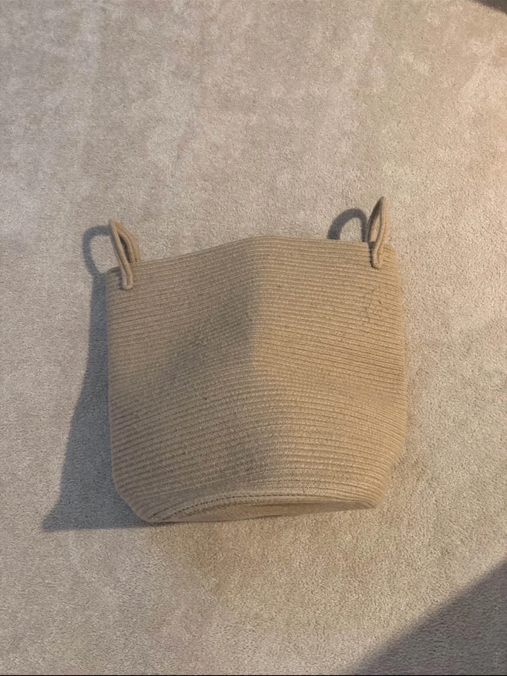 Jute Woven Rope Storage Basket with Handles - Cream